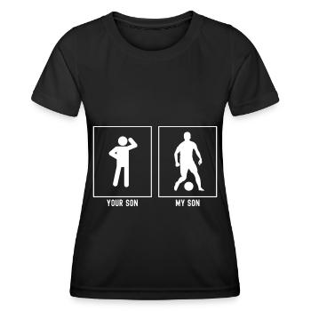 Ton fils - Mon fils - Activité de football - T-shirt sport Femme - noir - Devant - AI Model Female 172 light (172cm)
