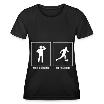 Your husband - my husband - football player right - Women's Functional T-Shirt - black - Front - AI Model Female 172 light (172cm)
