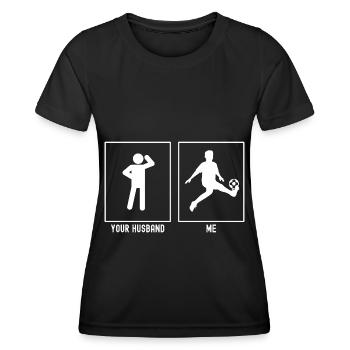 Her Husband - Me - Soccer Kid Kick - Women's Functional T-Shirt - black - Front - AI Model Female 172 light (172cm)
