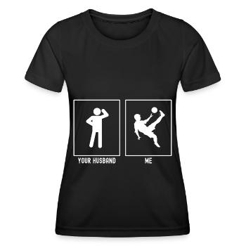 Her Husband - Me - Soccer Flip Kick - Women's Functional T-Shirt - black - Front - AI Model Female 172 light (172cm)