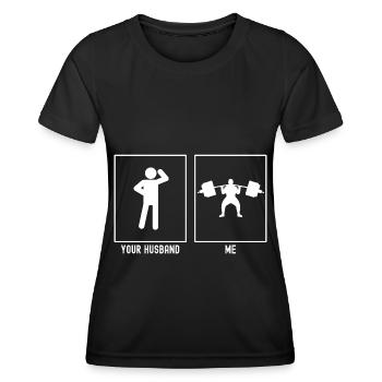 Son mari - Moi - Fitness Heavy Lifting - T-shirt sport Femme - noir - Devant - AI Model Female 172 light (172cm)