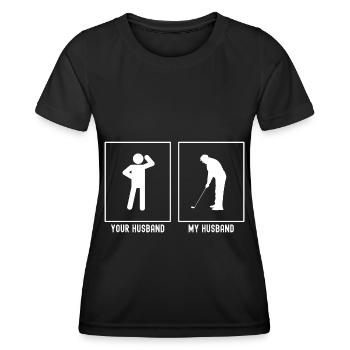Her husband - My husband - Golfer Seitenans - Women's Functional T-Shirt - black - Front - AI Model Female 172 light (172cm)