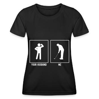 Her Husband - Me - Golfer Amateur - Women's Functional T-Shirt - black - Front - AI Model Female 172 light (172cm)