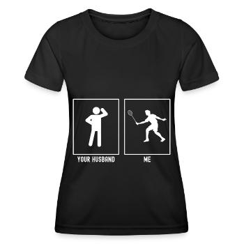 Ihr Ehemann - Ich - Tennisspieler - Frauen Funktions-T-Shirt - Schwarz - Vorne - AI Model Female 172 light (172cm)