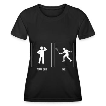 Ton père - Moi - Jouer au tennis - T-shirt sport Femme - noir - Devant - AI Model Female 172 light (172cm)
