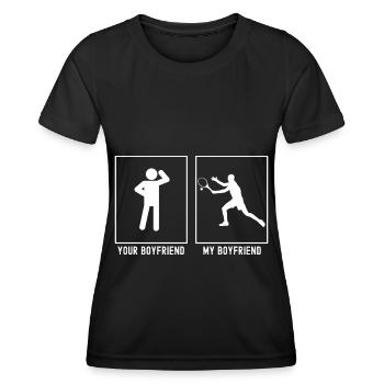 Ihr Freund - Mein Freund - Tennisaufschlag - Frauen Funktions-T-Shirt - Schwarz - Vorne - AI Model Female 172 light (172cm)