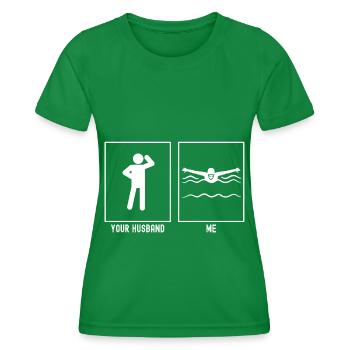 Her Husband - Me - Swimming Vector - Women's Functional T-Shirt - kelly green - Front - AI Model Female 172 dark (172cm)