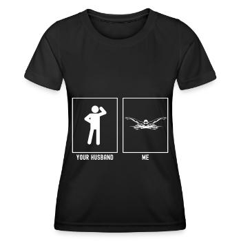 Her Husband - Me - Athletic Swimming - Women's Functional T-Shirt - black - Front - AI Model Female 172 light (172cm)