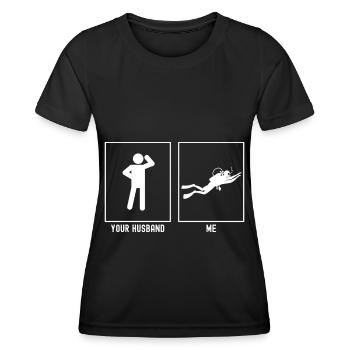 Her husband - Me - Swimming Diving - Women's Functional T-Shirt - black - Front - AI Model Female 172 light (172cm)