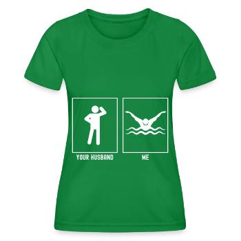 Ihr Ehemann - Ich - Schwimmen Goggles - Frauen Funktions-T-Shirt - Kelly Green - Vorne - AI Model Female 172 dark (172cm)
