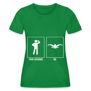 Her Husband - Me - Swimming Competition - Women's Functional T-Shirt - kelly green - Front - AI Model Female 172 dark (172cm)