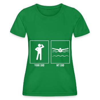 Her Father - My Father - Swimming Illustration - Women's Functional T-Shirt - kelly green - Front - AI Model Female 172 dark (172cm)