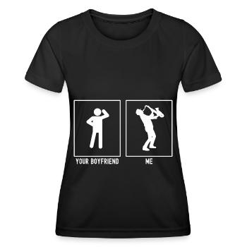Dein Freund - Ich - Musik Saxophon Mann - Frauen Funktions-T-Shirt - Schwarz - Vorne - AI Model Female 172 light (172cm)