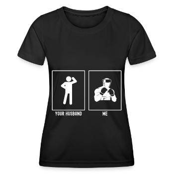 Son mari - Moi - Boxe professionnelle - T-shirt sport Femme - noir - Devant - AI Model Female 172 light (172cm)