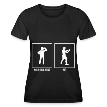 Son mari - Moi - Boxe en solo - T-shirt sport Femme - noir - Devant - AI Model Female 172 light (172cm)