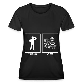 Ton fils - Mon fils - Pompiers - T-shirt sport Femme - noir - Devant - AI Model Female 172 light (172cm)