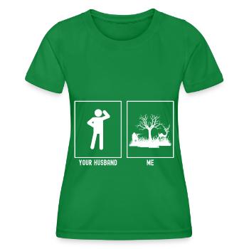 Son mari - I - Chasse aux pilonneuses - T-shirt sport Femme - vert - Devant - AI Model Female 172 dark (172cm)