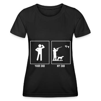 Son père - Mon père - Chasse aux oiseaux - T-shirt sport Femme - noir - Devant - AI Model Female 172 light (172cm)