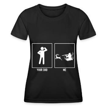 Votre père - I - Chasse au cerf - T-shirt sport Femme - noir - Devant - AI Model Female 172 light (172cm)