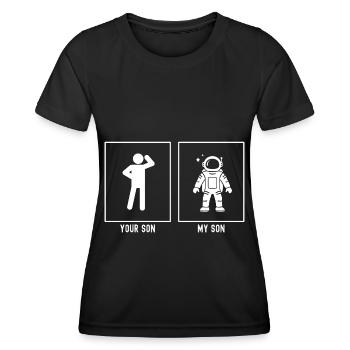 Her Son - My Son - Astronomy Cartoon Astronau - Women's Functional T-Shirt - black - Front - AI Model Female 172 light (172cm)