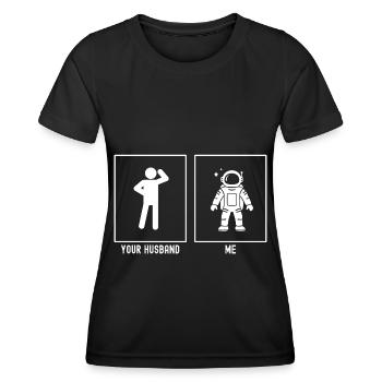 Her Husband - Me - Astronomy Astronaut Cartoon - Women's Functional T-Shirt - black - Front - AI Model Female 172 light (172cm)