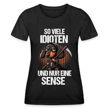 So Viele Idioten Dackel Dachshund Dackelbesitze - Frauen Funktions-T-Shirt - Schwarz - Vorne - AI Model Female 172 light (172cm)