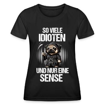 So Viele Idioten Mops Möpse Mopsbesitzer Mopsfan - Frauen Funktions-T-Shirt - Schwarz - Vorne - AI Model Female 172 light (172cm)
