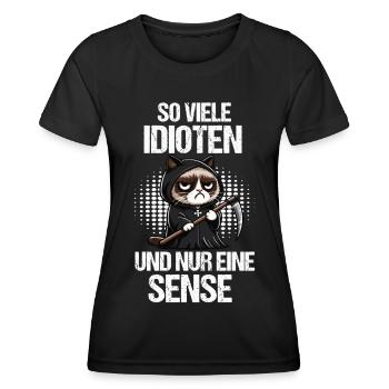 So Viele Idioten Katze Katzen Katzenliebhaber - Frauen Funktions-T-Shirt - Schwarz - Vorne - AI Model Female 172 light (172cm)