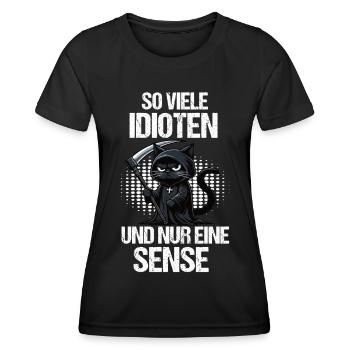 So Viele Idioten Katze Katzen Katzenliebhaber - Frauen Funktions-T-Shirt - Schwarz - Vorne - AI Model Female 172 light (172cm)