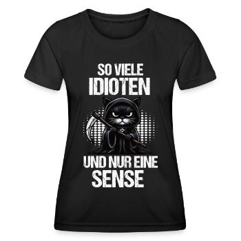So Viele Idioten Katze Katzen Schwarze Katze - Frauen Funktions-T-Shirt - Schwarz - Vorne - AI Model Female 172 light (172cm)