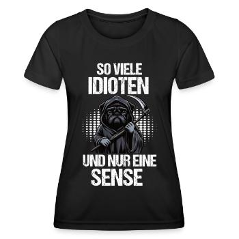 So Viele Idioten Mops Möpse Mopsbesitzer Mopsfan - Frauen Funktions-T-Shirt - Schwarz - Vorne - AI Model Female 172 light (172cm)