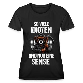 So Viele Idioten Boxer Boxerhalter Boxerliebhaber - Frauen Funktions-T-Shirt - Schwarz - Vorne - AI Model Female 172 light (172cm)