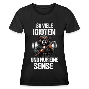 So Viele Idioten Boxer Boxerhalter Boxerliebhaber - Frauen Funktions-T-Shirt - Schwarz - Vorne - AI Model Female 172 light (172cm)