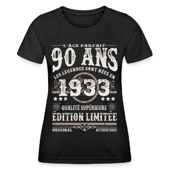 Les légendes sont nées en 1933 - 90 ans - T-shirt sport Femme - noir - Devant - AI Model Female 172 light (172cm)