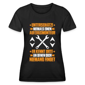 Aufzugsmonteur Aufzugsmechaniker Elevator Mechanic - Frauen Funktions-T-Shirt - Schwarz - Vorne - AI Model Female 172 light (172cm)