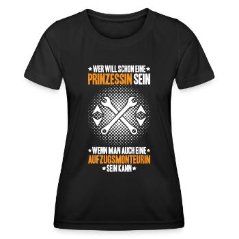 Aufzugsmonteur Aufzugsmechaniker Elevator Mechanic - Frauen Funktions-T-Shirt - Schwarz - Vorne - AI Model Female 172 light (172cm)