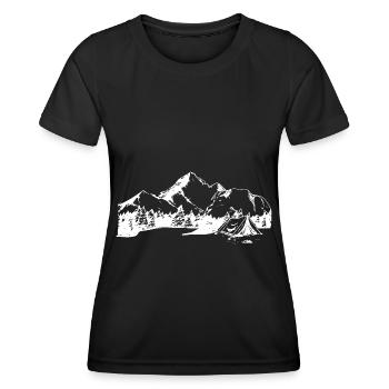 Berg - Campingzelt - (7) - Frauen Funktions-T-Shirt - Schwarz - Vorne - AI Model Female 172 light (172cm)