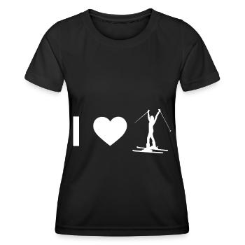 Ich Herz und Frau Skifahren - - Frauen Funktions-T-Shirt - Schwarz - Vorne - AI Model Female 172 light (172cm)