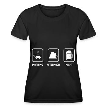 Morning afternoon night and climbing 1 - (2) - Women's Functional T-Shirt - black - Front - AI Model Female 172 light (172cm)