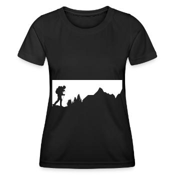Mountains - Hiking - (8) - Women's Functional T-Shirt - black - Front - AI Model Female 172 light (172cm)
