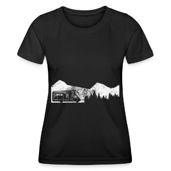Berg - Bäume - Campingwagen - (2) - Frauen Funktions-T-Shirt - Schwarz - Vorne - AI Model Female 172 light (172cm)