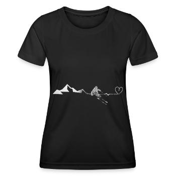 Heart - Heartbeat - Mountain - Skiing - (7) - Women's Functional T-Shirt - black - Front - AI Model Female 172 light (172cm)