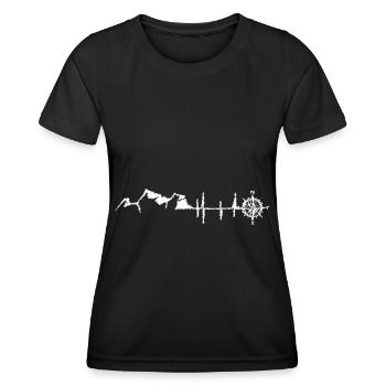 Herzschlag - Kompass - Berg - (7) - Frauen Funktions-T-Shirt - Schwarz - Vorne - AI Model Female 172 light (172cm)