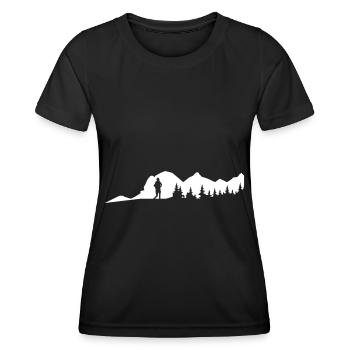 Montagne - Arbres - Randonnée pédestre - (2) - T-shirt sport Femme - noir - Devant - AI Model Female 172 light (172cm)