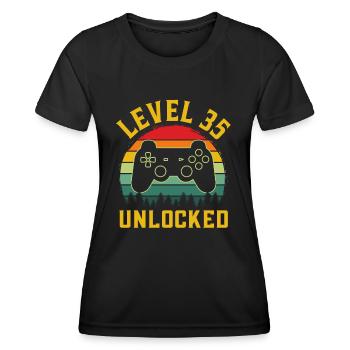 35th Birthday gamer t shirt level 35 complete - Women's Functional T-Shirt - black - Front - AI Model Female 172 light (172cm)