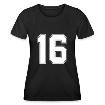 16 ans numéro maillot 16 - T-shirt sport Femme - noir - Devant - AI Model Female 172 light (172cm)