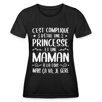 C'est compliqué d'être une Princesse et une Maman - T-shirt sport Femme - noir - Devant - AI Model Female 172 light (172cm)