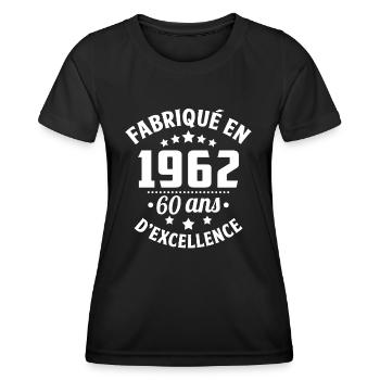 fabriqué en 1962, 60 ans d'excellence - T-shirt sport Femme - noir - Devant - AI Model Female 172 light (172cm)