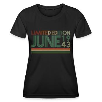 79. Geburtstag Juni Jahrgang 1943 Geschenkidee - Frauen Funktions-T-Shirt - Schwarz - Vorne - AI Model Female 172 light (172cm)