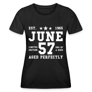 57. Geburtstag Juni Jahrgang 1965 Geschenkidee - Frauen Funktions-T-Shirt - Schwarz - Vorne - AI Model Female 172 light (172cm)